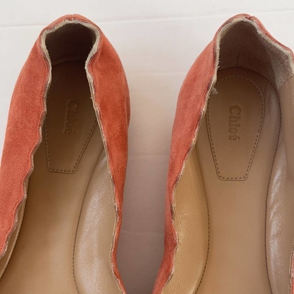 Chloe Coral pink suede leather Lauren scallop ballet flats 37.5 - Picture 3 of 7